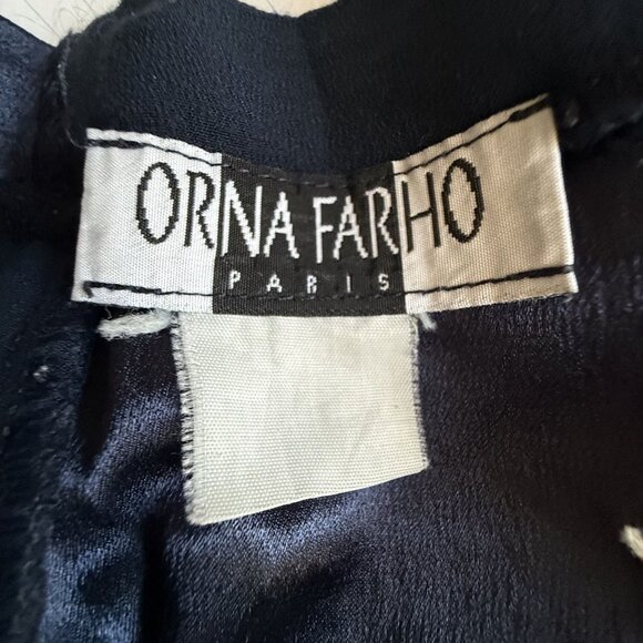 Orna Farho France Satin Paneled Pencil Skirt Women's Blue Flat Front Back Zipper - Picture 7 of 7